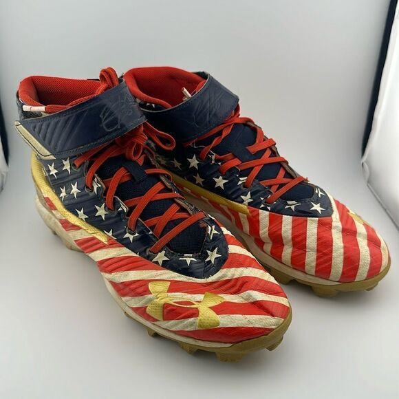 Under Armour Other - Under Armour ~ Bryce Harper USA Flag Baseball Cleats Men's Size 5Y